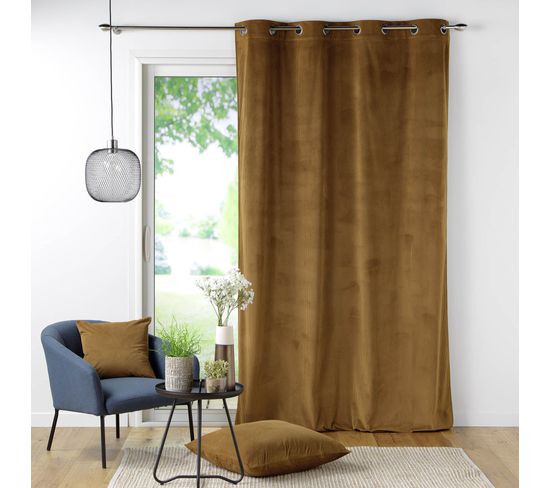 Rideau Tamisant à Oeillets 140 X 260 Cm Velours Côtelé Casual Camel