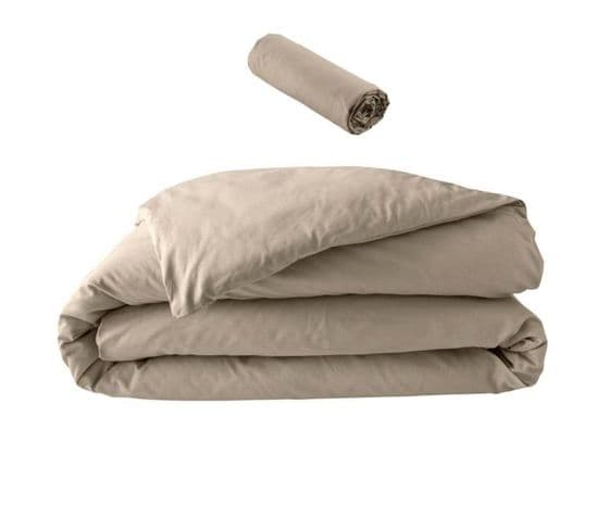 Pack Parure En Percale 78 Fils 240 X 220 Cm + Dh 140x190 Sable