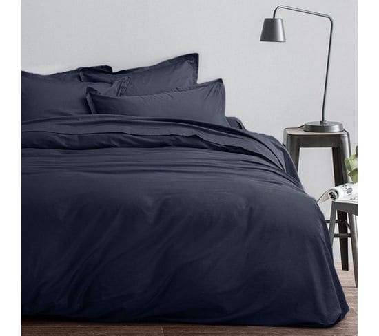 Housse De Couette 240x260 + 2 Taies D'oreiller 63x63 Cm Satin De Coton Indigo