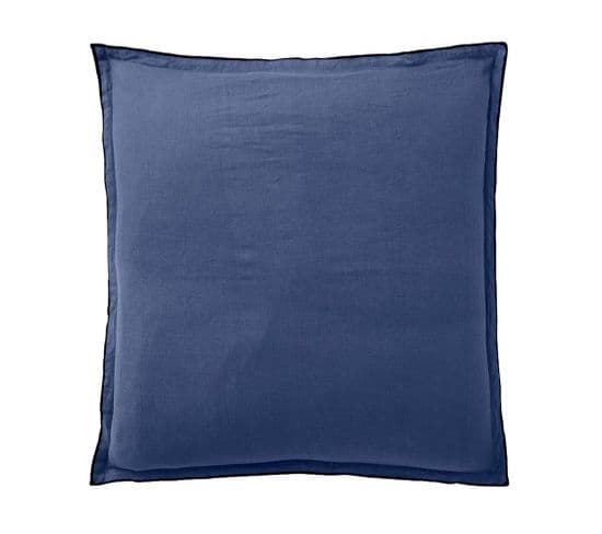 Taie D'oreiller 100% Lin Lavé Taille 65 X 65 Cm Couleur Bleu Cobalt