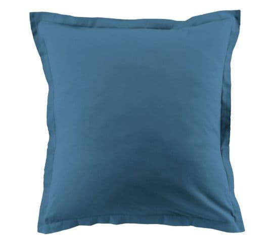 Lot De 2 Taies D'oreiller 100% Coton 57 Fils Taille 63 X 63 Cm Couleur Bleu