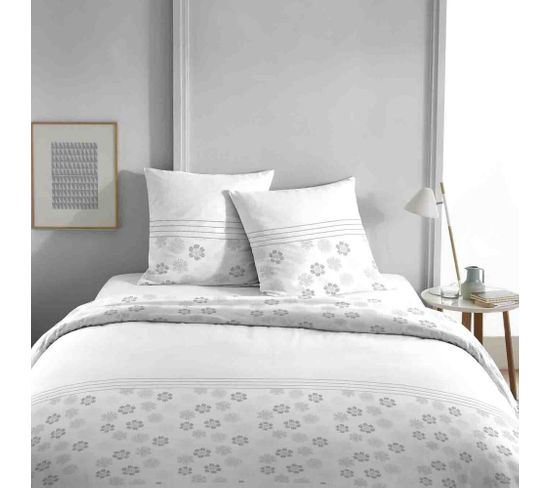 Housse De Couette 220x240 Cm + 2 Taies D'oreiller 63x63 Cm 100% Coton 57 Fils Reine Blanc