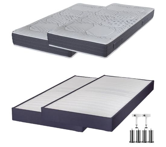 Matelas + Sommier Omega Volcan 2x90x190 Myriade - H. 21 Cm - Soutien Équilibré