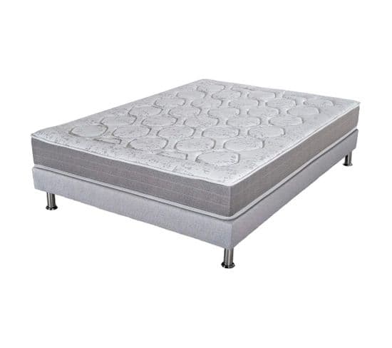 Matelas Ressort + Sommier Gris Clair 160x200 Remat - Hauteur 23 Cm - Soutien Ferme