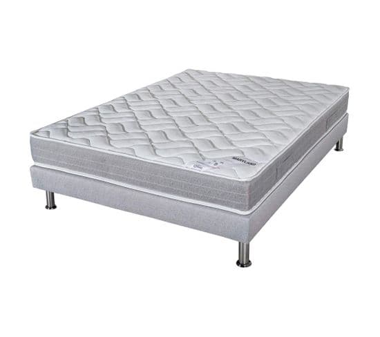 Matelas Mousse + Sommier Gris Clair 160x200 Maryland - Hauteur 20 Cm - Soutien Ferme