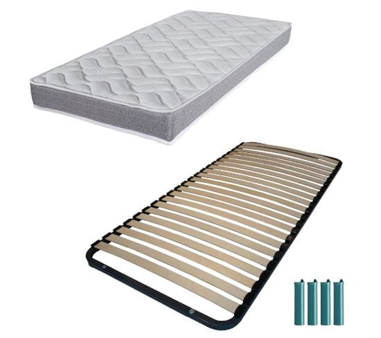 Matelas Mousse + Sommier Métal Démonté 140x190 Morgan - Hauteur 17 Cm - Soutien Ferme