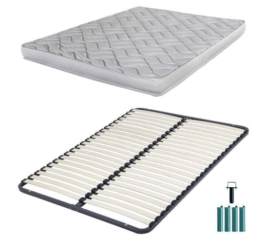 Matelas Mousse + Sommier Démonté 140x190 Melissa - Hauteur 13 Cm - Soutien Ferme