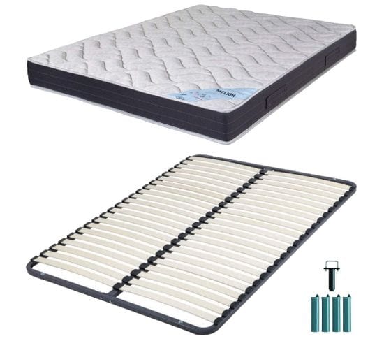 Matelas Mousse + Sommier Métal Démonté 140x190 Melior - Hauteur 20 Cm - Soutien Ferme