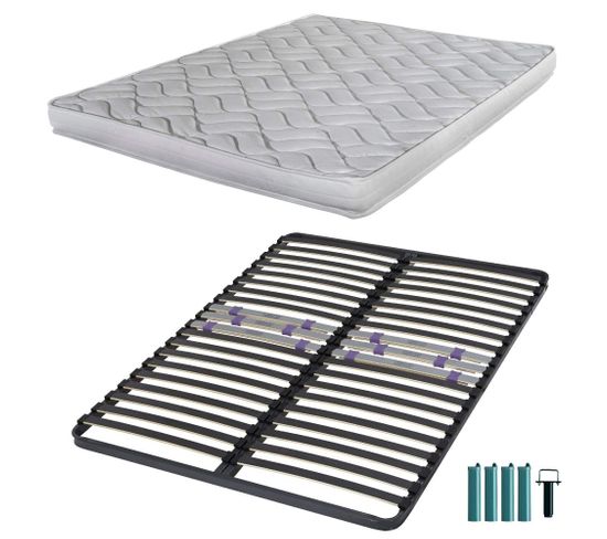 Matelas Mousse + Sommier Métal C223 140x190 Melissa - Hauteur 13 Cm - Soutien Ferme