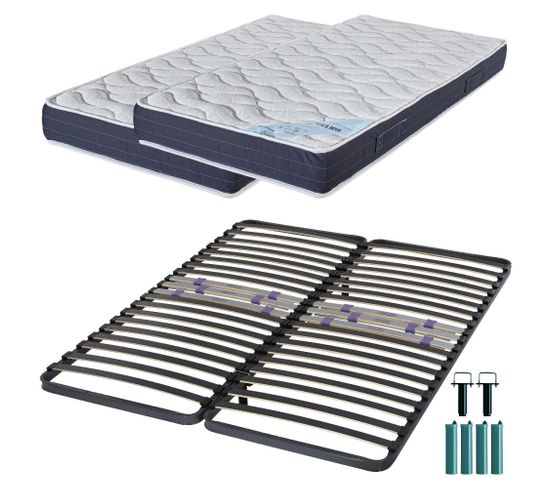 Matelas Mousse + Sommier Métal C223 160x200 Melior - Hauteur 20 Cm - Soutien Ferme