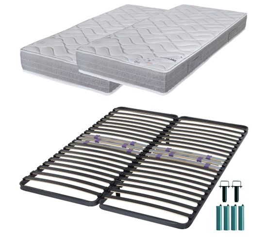 Matelas Mousse + Sommier Métal C223 160x200 Maryland - Hauteur 20 Cm - Soutien Ferme