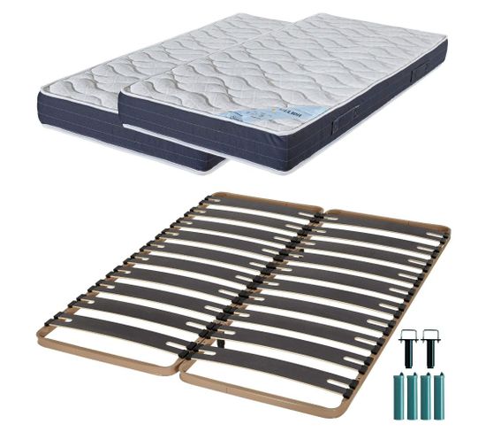 Matelas Mousse + Sommier Métal C310 2x90x190 Melior - Hauteur 20 Cm - Soutien Ferme