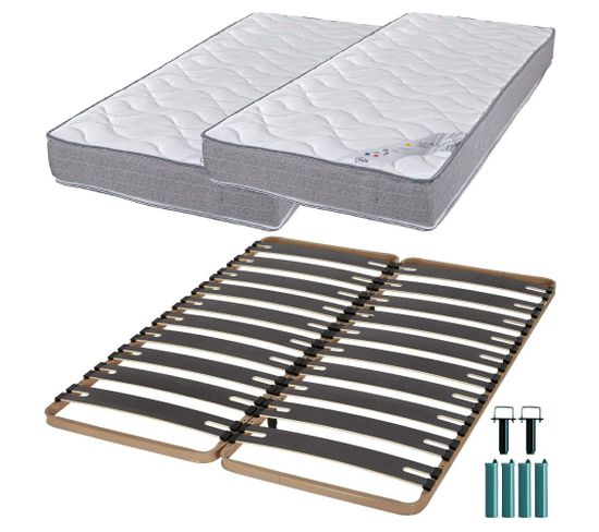 Matelas Mousse + Sommier Métal C310 2x90x190 Wave - Hauteur 19 Cm - Soutien Ferme