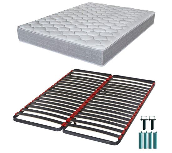 Matelas Mousse + Sommier Métal C39 160x200 Madere - Hauteur 24 Cm - Soutien Ferme