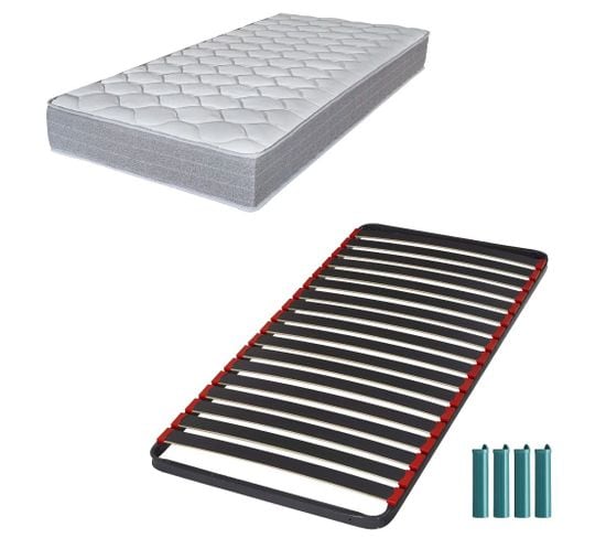 Matelas Mousse + Sommier Métal C39 90x200 Madere - Hauteur 24 Cm - Soutien Ferme