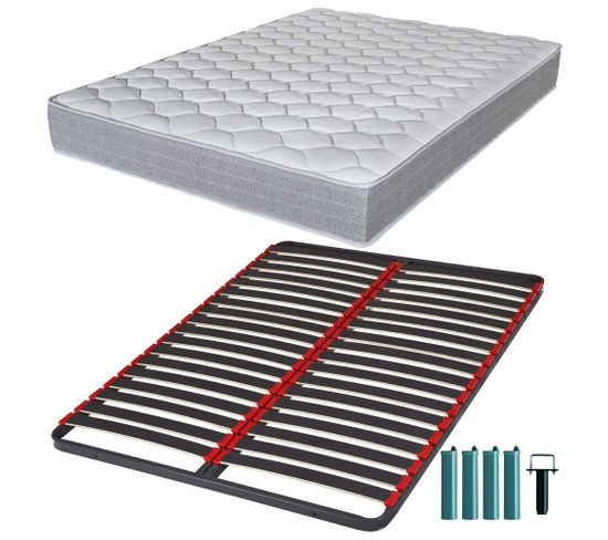 Matelas Mousse + Sommier Métal C39 140x190 Madere - Hauteur 24 Cm - Soutien Ferme