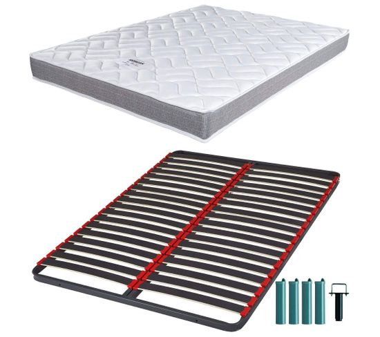 Matelas Mousse + Sommier Métal C39 120x190 Morgan - Hauteur 17 Cm - Soutien Ferme