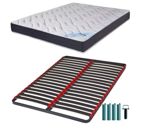 Matelas Mousse + Sommier Métal C39 140x200 Melior - Hauteur 20 Cm - Soutien Ferme