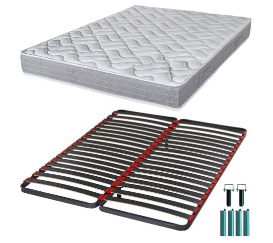 Matelas Mousse + Sommier Métal C39 160x200 Maryland - Hauteur 20 Cm - Soutien Ferme