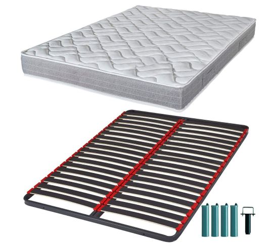 Matelas Mousse + Sommier Métal C39 120x190 Maryland - Hauteur 20 Cm - Soutien Ferme