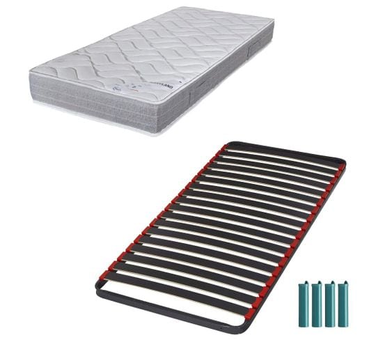 Matelas Mousse + Sommier Métal C39 90x190 Maryland - Hauteur 20 Cm - Soutien Ferme