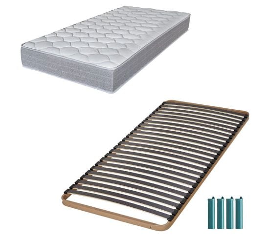 Matelas Mousse + Sommier Métal C224 90x190 Madere - Hauteur 24 Cm - Soutien Ferme