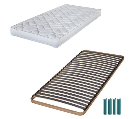 Matelas Mousse + Sommier Métal C224 90x190 Melissa - Hauteur 13 Cm - Soutien Ferme