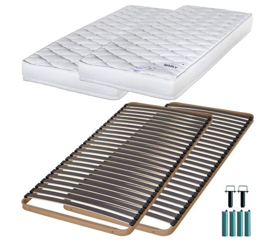 Matelas Mousse + Sommier Métal C224 2x90x190 Marly - Hauteur 15 Cm - Soutien Ferme