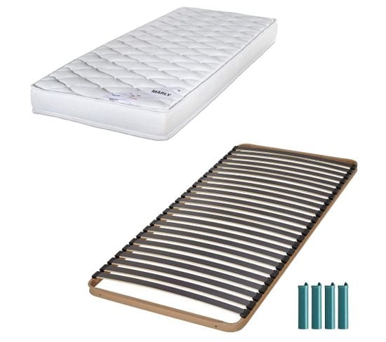 Matelas Mousse + Sommier Métal C224 90x190 Marly - Hauteur 15 Cm - Soutien Ferme