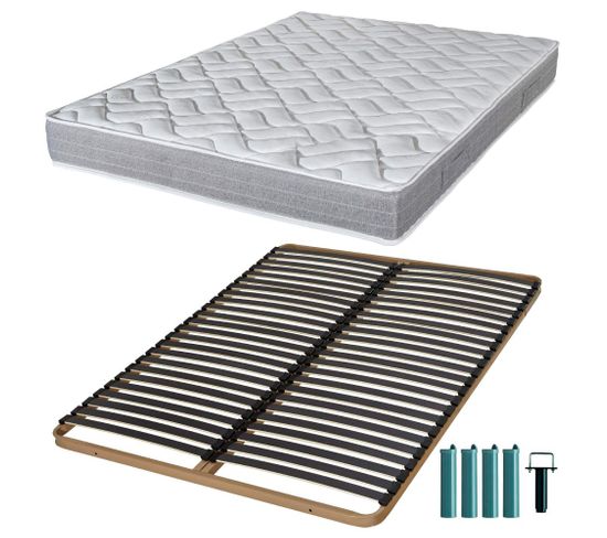 Matelas Mousse + Sommier Métal C224 140x190 Maryland - Hauteur 20 Cm - Soutien Ferme