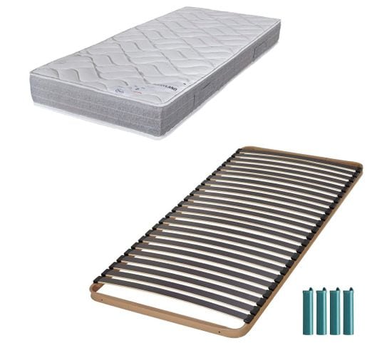 Matelas Mousse + Sommier Métal C224 90x190 Maryland - Hauteur 20 Cm - Soutien Ferme