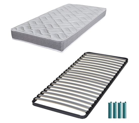 Matelas Mousse + Sommier Métal C220 90x190 Morgan - Hauteur 17 Cm - Soutien Ferme