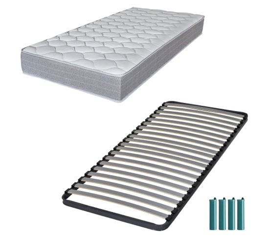 Matelas Mousse + Sommier Métal C220 90x200 Madere - Hauteur 24 Cm - Soutien Ferme