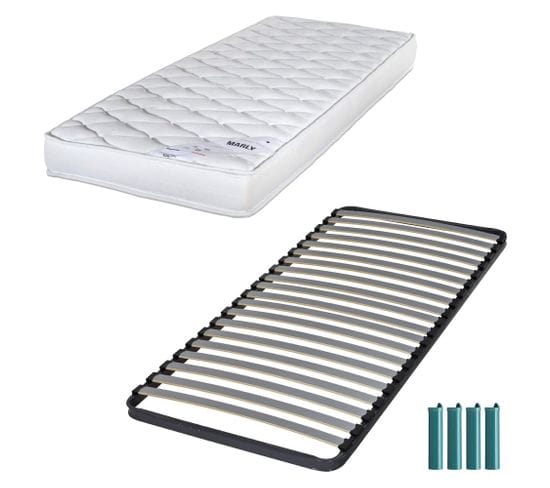 Matelas Mousse + Sommier Métal C220 90x190 Marly - Hauteur 15 Cm - Soutien Ferme