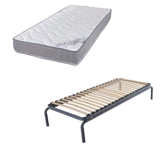 Lit Gigogne + Matelas Wave - 90x190 - Mousse - 20 Lattes Bois - Gain De Place