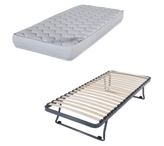 Sommier Gigogne + Matelas Montana - 90x190 - Mousse - 20 Lattes Bois - Gain De Place