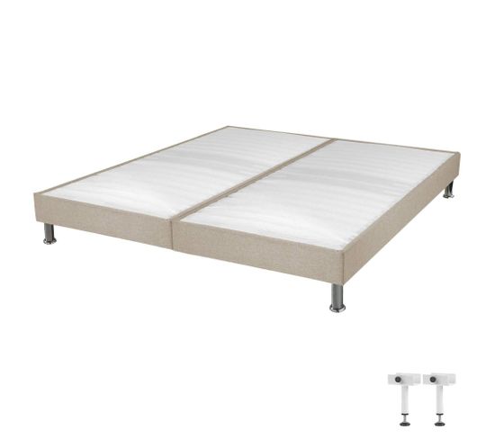 Sommier Tapissier+pieds Omega Sahara 2x80x200 Lattes Bois - H.15 Cm - Made In France