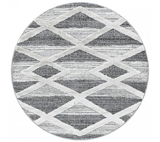 Tizas - Tapis Berbère Rond à Relief - Crème et Gris 120 X 120 Cm