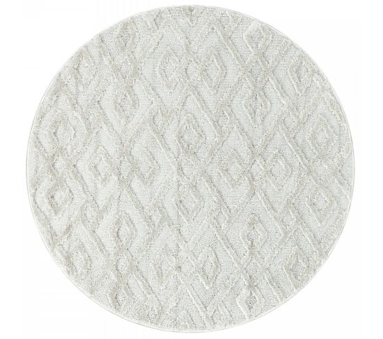 Muda - Tapis Berbère Rond à Relief - Crème 080 X 080 Cm