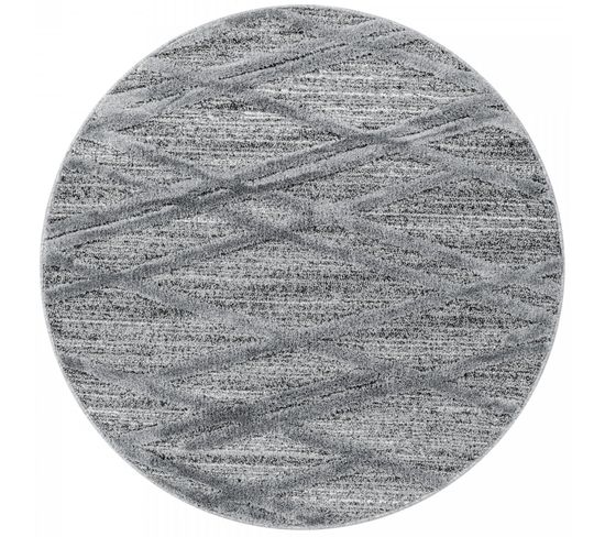 Asima - Tapis Berbère Rond à Relief - Gris 120 X 120 Cm