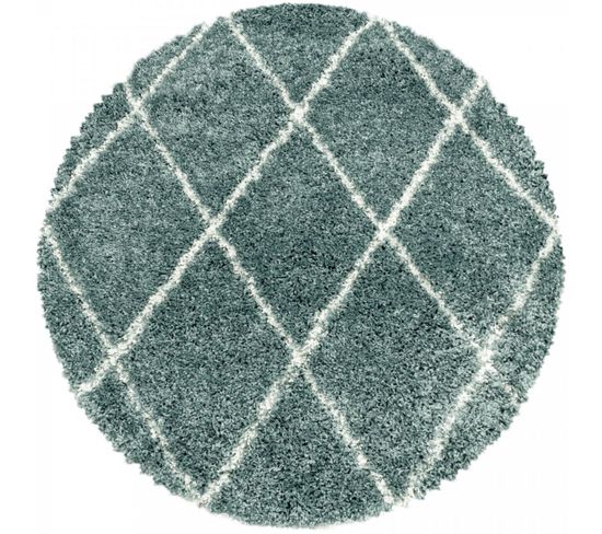 Berbere - Tapis Rond De Style Berbère - Bleu Et Ivoire 120 X 120 Cm