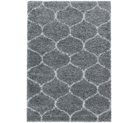 Salma - Tapis À Poils Longs Et Motifs Alhambra - Gris Et Blanc 280 X 370 Cm