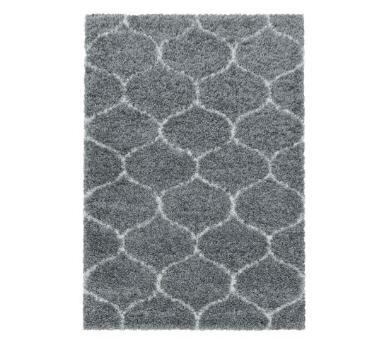 Salma - Tapis À Poils Longs Et Motifs Alhambra - Gris Et Blanc 240 X 340 Cm