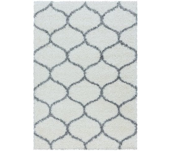 Salma - Tapis À Poils Longs Et Motifs Alhambra - Blanc Et Gris 280 X 370 Cm