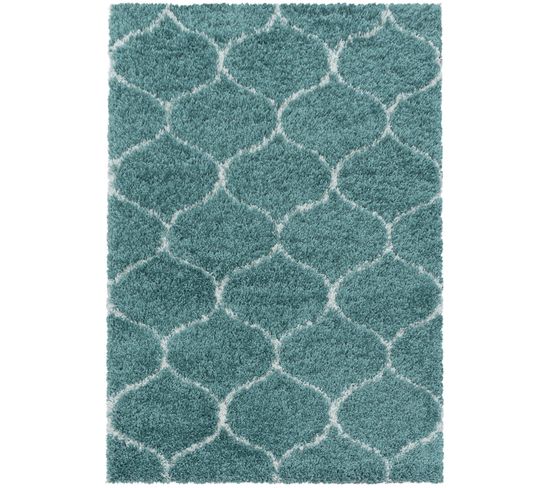 Salma - Tapis à Poils Longs Et Motifs Alhambra - Turquoise Et Blanc 200 X 290 Cm