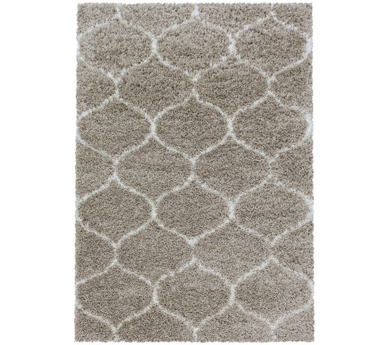 Salma - Tapis à Poils Longs Et Motifs Alhambra - Beige Et Crème 160 X 230 Cm