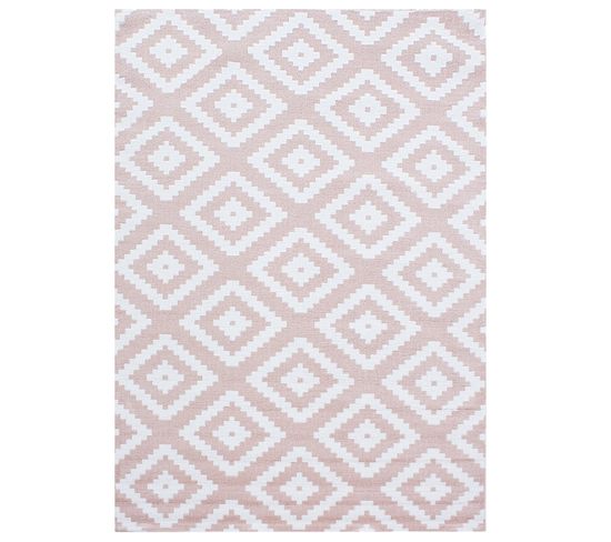 Scandinave Tapis Nordic À Losanges - Rose Et Blanc 200 X 290 Cm