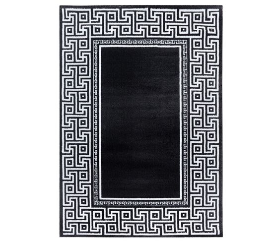 Maghreb - Tapis à Bordures Motifs Baroque - Noir Et Blanc 200 X 290 Cm