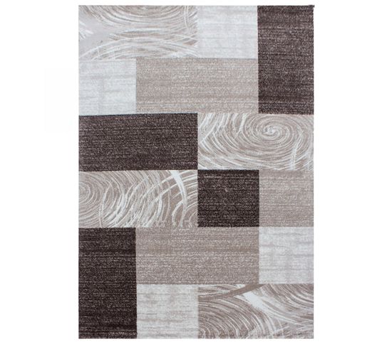 Monica - Tapis Effet Patchwork De Matières - Marron Et Beige 160 X 230 Cm