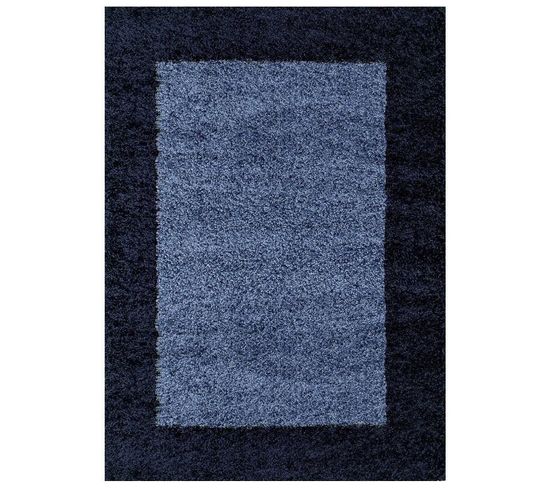 Shaggy - Tapis à Bordures - Bleu Foncé 080 X 150 Cm